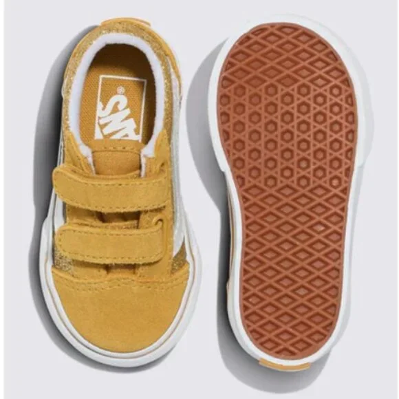 NEW Toddler Kids Champagne Glitter Gold VANS Old Skool Trainers V SIZE 5 - Picture 3 of 3